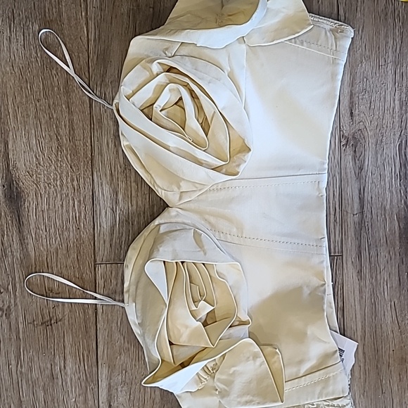 ZARA LIMITED EDITION sz medium FLORAL Strapless BUSTIER SAND/Beige TOP - Picture 7 of 7